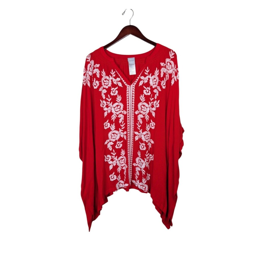 CHICOS Embroidered Floral Caftan Kimono Poncho - L/XL